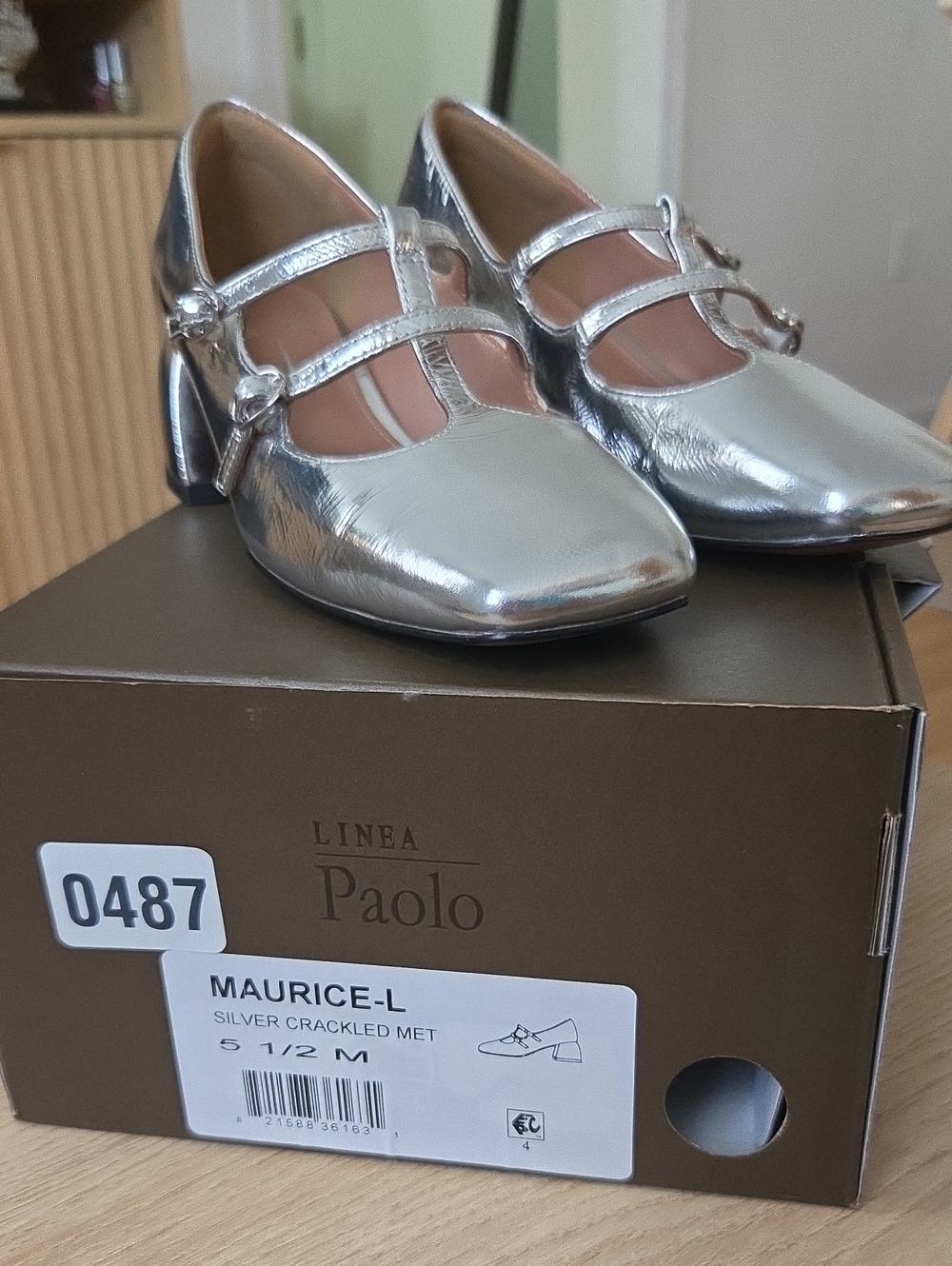 Paolo Metallic Silver Double-Strap Mary Jane Heels